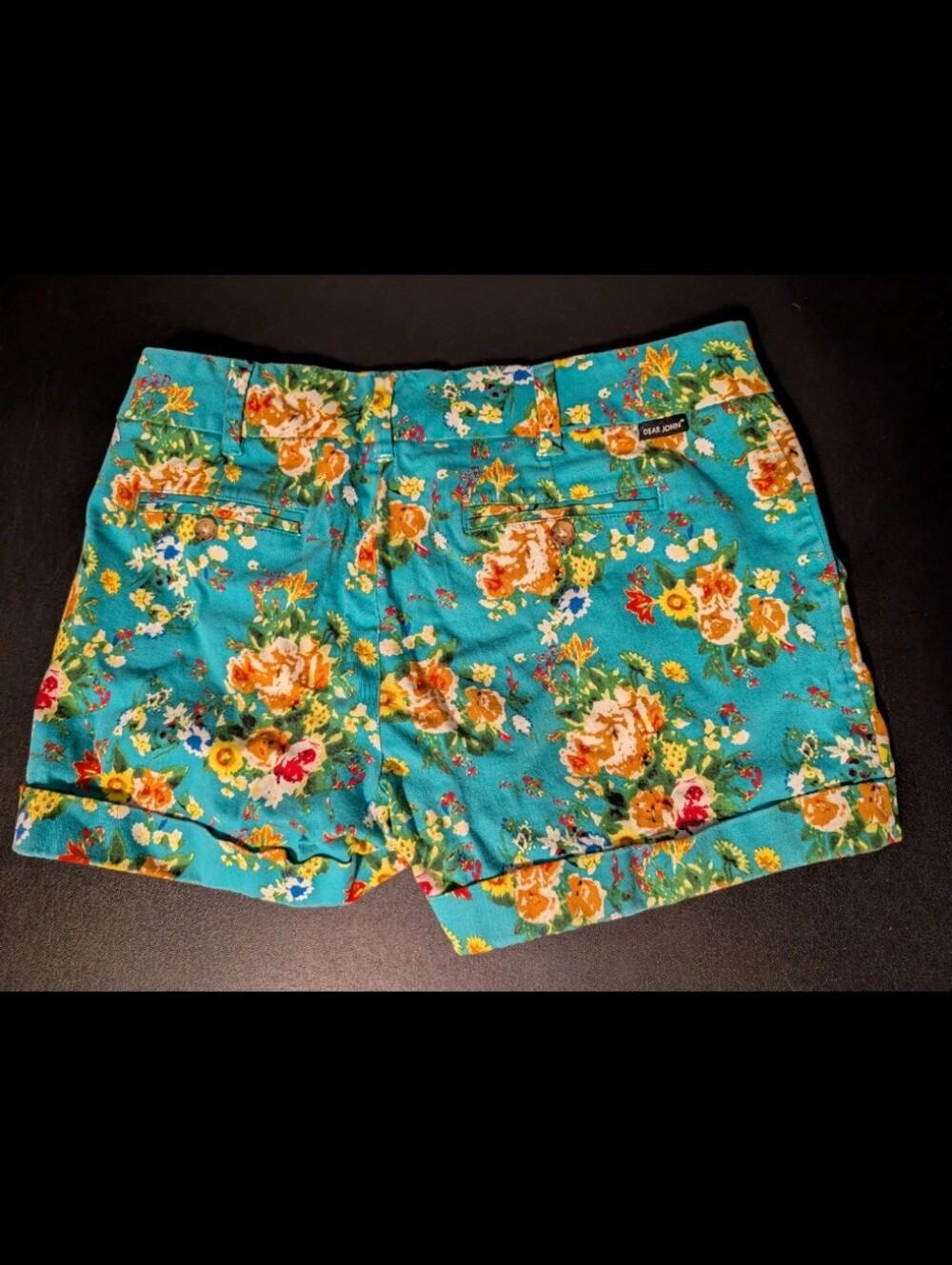 Dear John Teal Floral Rolled-Hem Jean Shorts